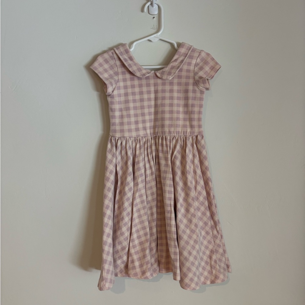 Alice + Ames Pink Purple Gungham Short Sleeve Peter Pan Dress